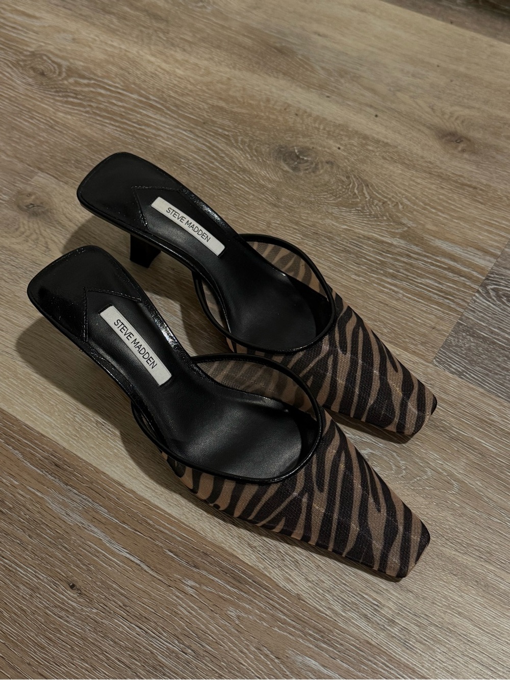 Steve Madden ALYSE Women's Mesh Zebra Print Squared-Toe Mule Heels